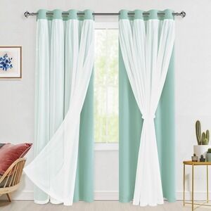 Aqua Blackout Curtains with Sheer 84 Inches Long,‎ Thermal Insulated 52W X 84L